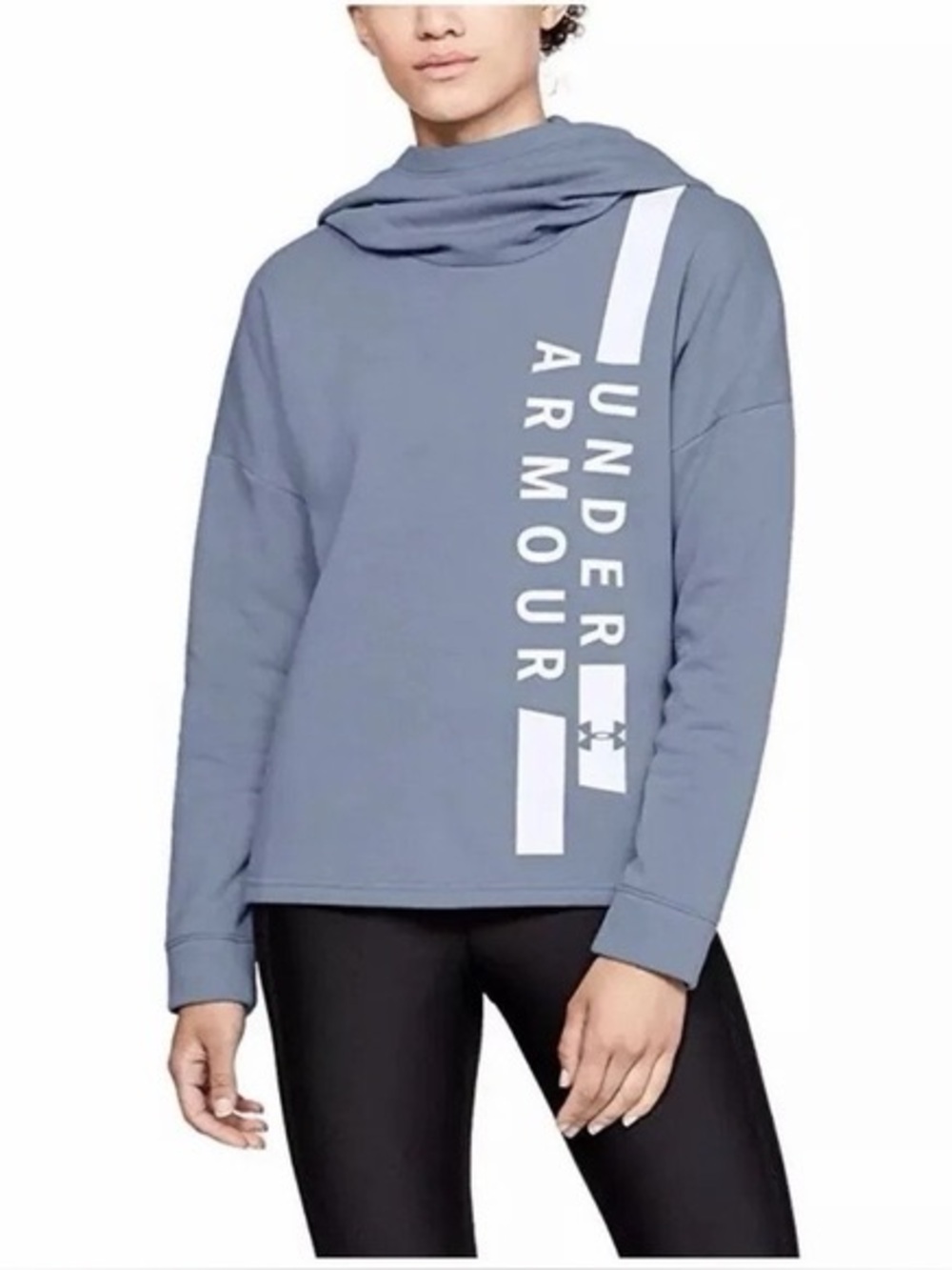 Under Armour Blue Funnel Neck Hoodie Sweatshirt Logo Graphic Loose Fit Medium